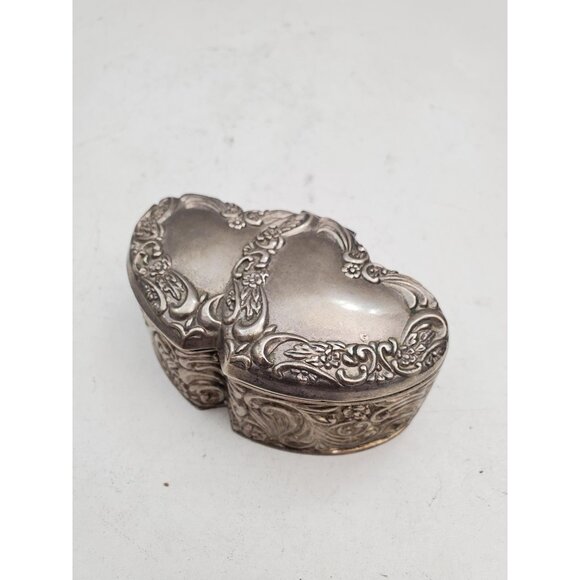 Other - Vintage Silver Plated Double Heart Shaped Trinket Dish - Red Lining
